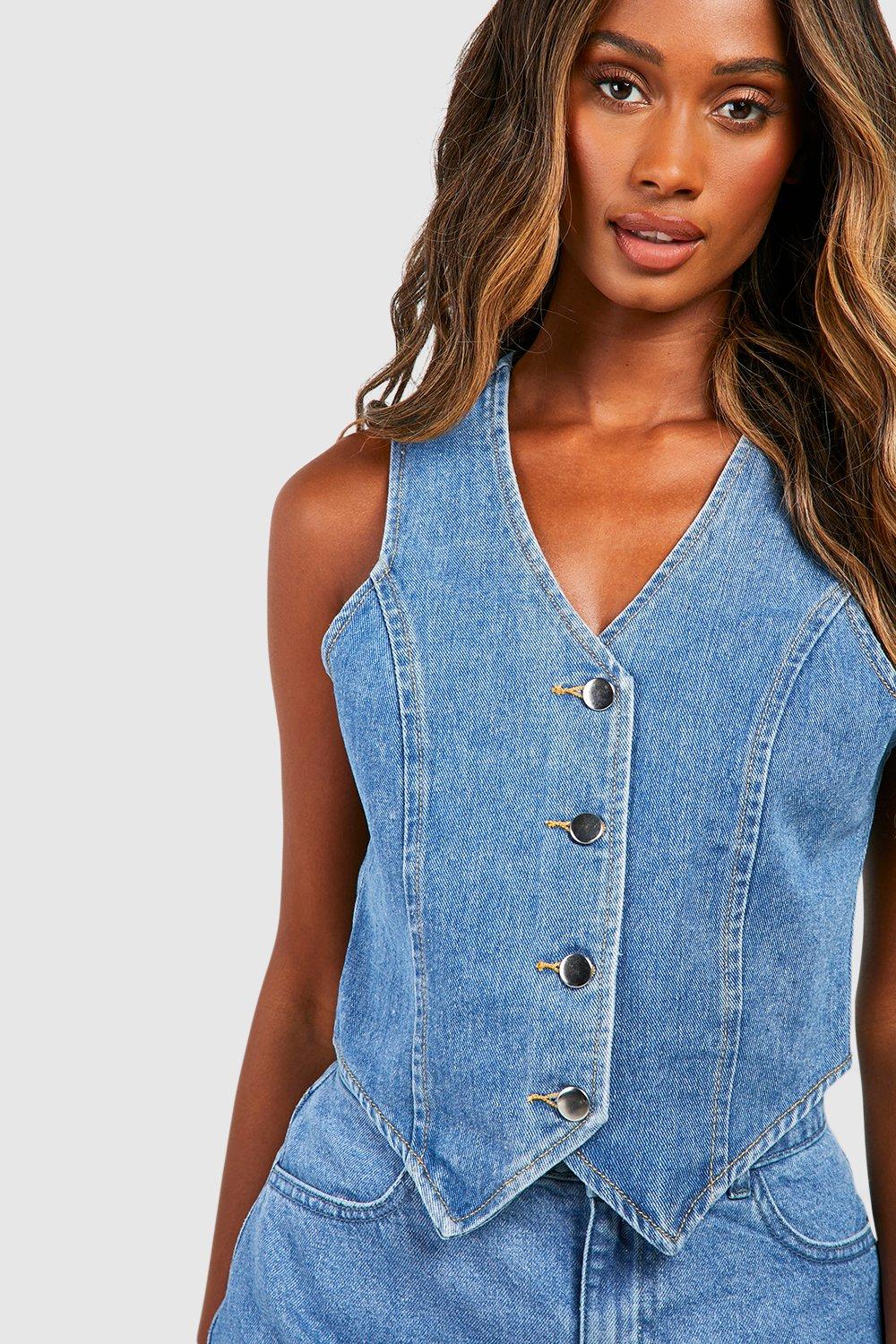 Denim waistcoat clearance for ladies